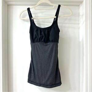 Lululemon Black & Gray Double Strap Tank with Built in Bra and Ruching, Size 4
